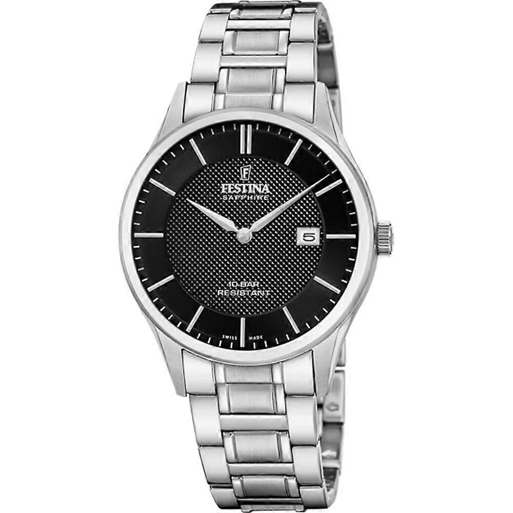 Festina miesten teräksinen rannekello Swiss made mustalla taululla