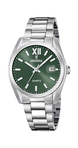 Festina miesten teräksinen rannekello vihreä taulu