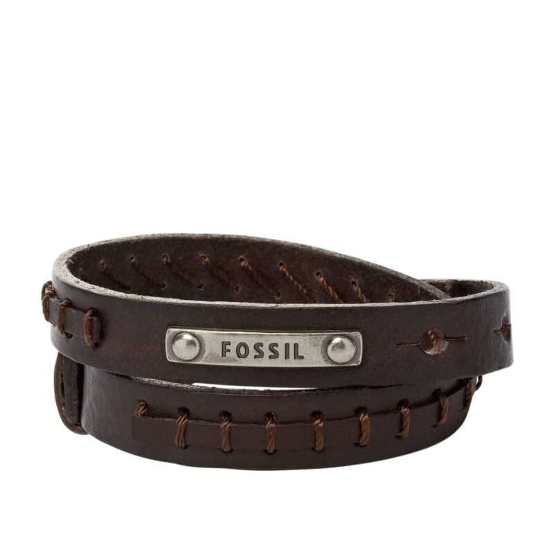 Fossil nahkainen rannekoru ruskea