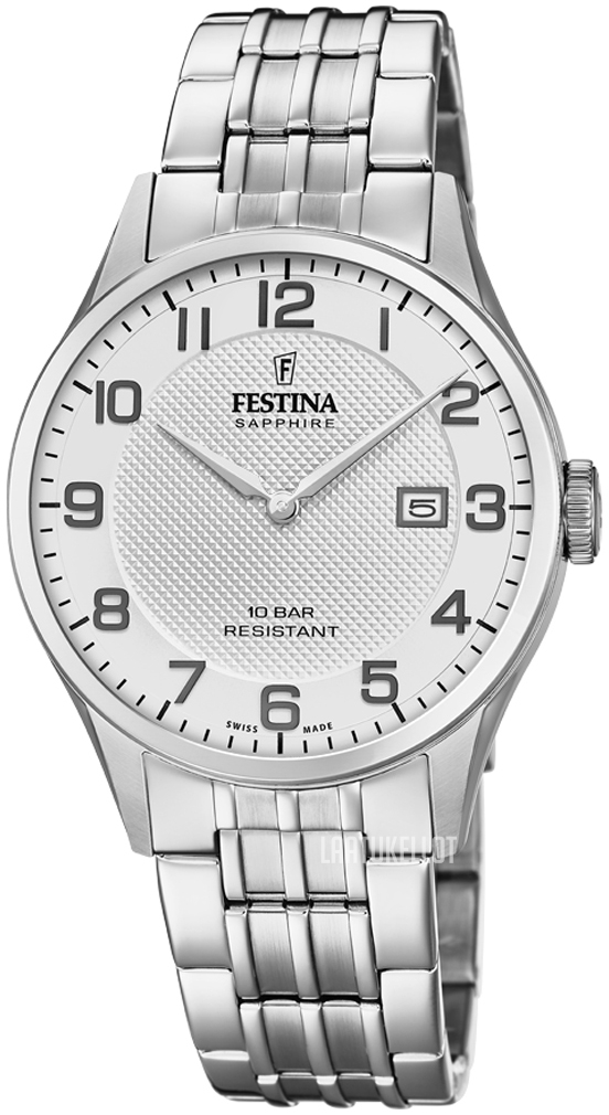 Festina miesten teräksinen rannekello Swiss made vaalealla taululla